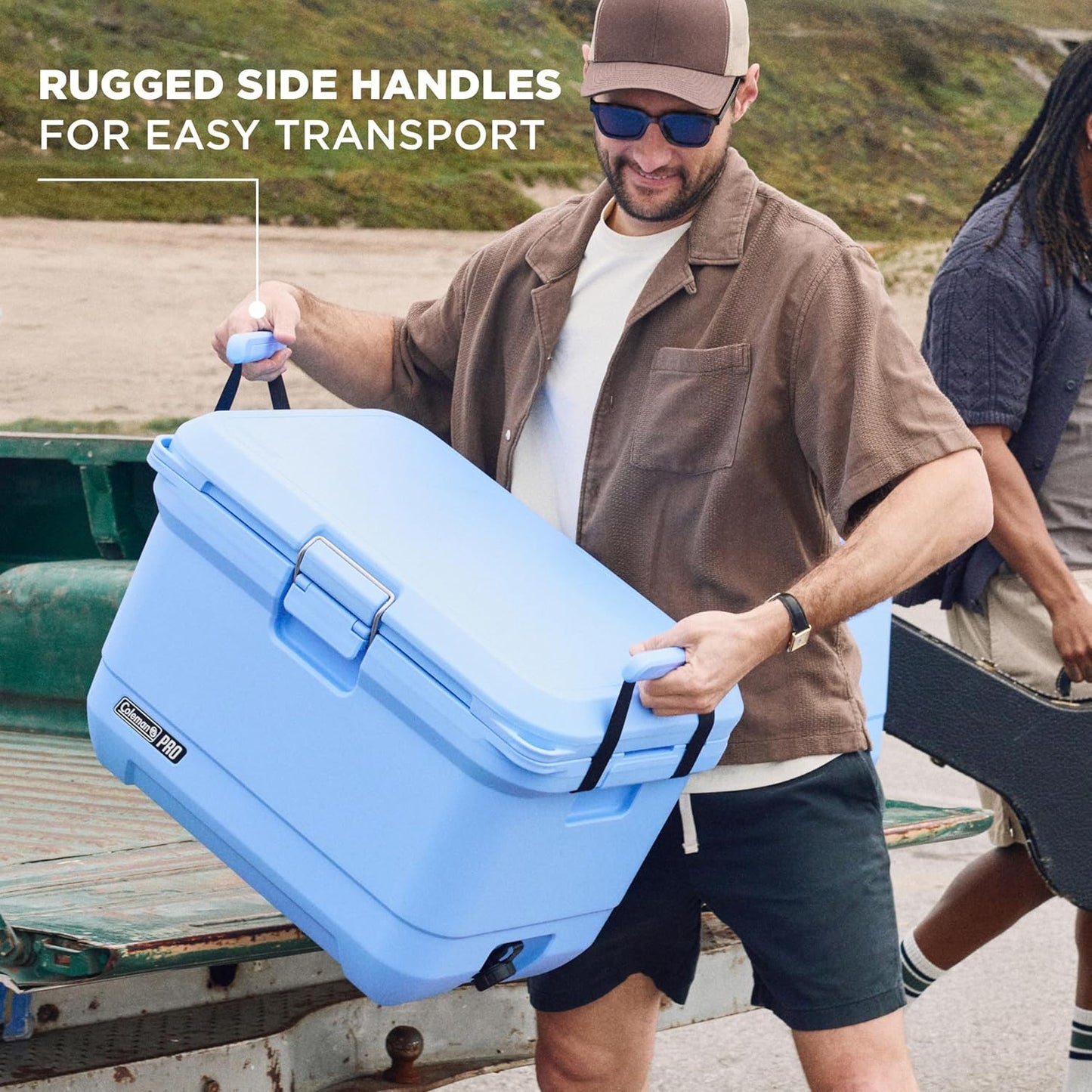 Coleman Pro Heavy-Duty Ultra-Light Premium Hard Cooler, 92/74/36-Can Capacity, Extra-Thick Insulation Keeps Ice up to 5/4/3 Days, 55-Quart Wheeled Cooler or 45/25 qt (No Wheels), Blue Sky - PuriLite