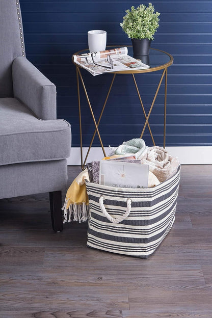 DII Storage Basket or Bin, Collapsible & Convenient Storage Solution for Office, Bedroom, Closet, Toys, Laundry (Large) - Pink Rugby Stripe - PuriLite