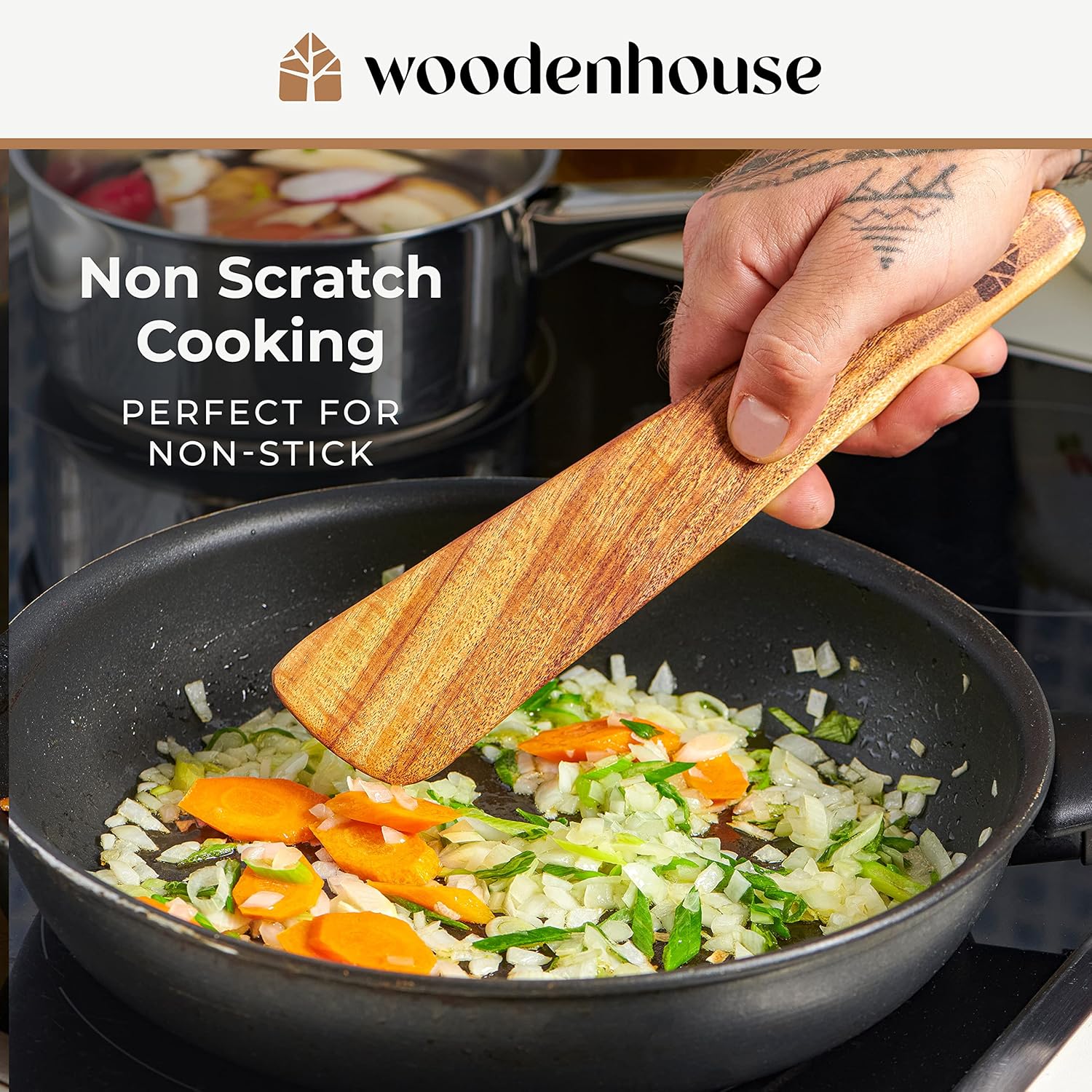 Wooden Spatula for Cooking, Kitchen Spatula Set of 4, Natural Teak Kitchen Utensils Including Paddle, Turner, Slotted Spurtle and Wood Scraper - Nonstick cookware - PuriLite
