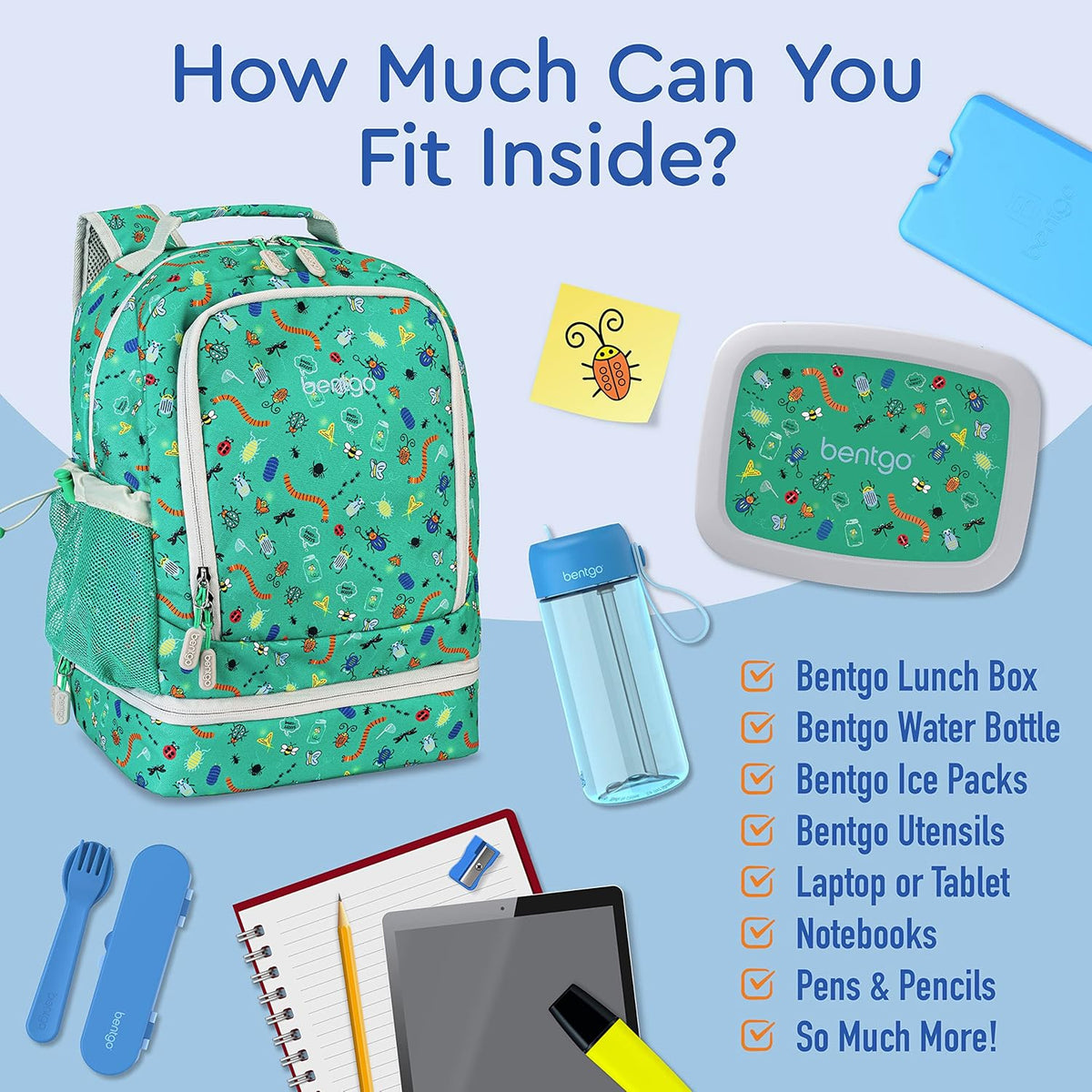Bentgo Kids Prints 2-in-1 Backpack & Insulated Lunch Bag (Dinosaur) - PuriLite