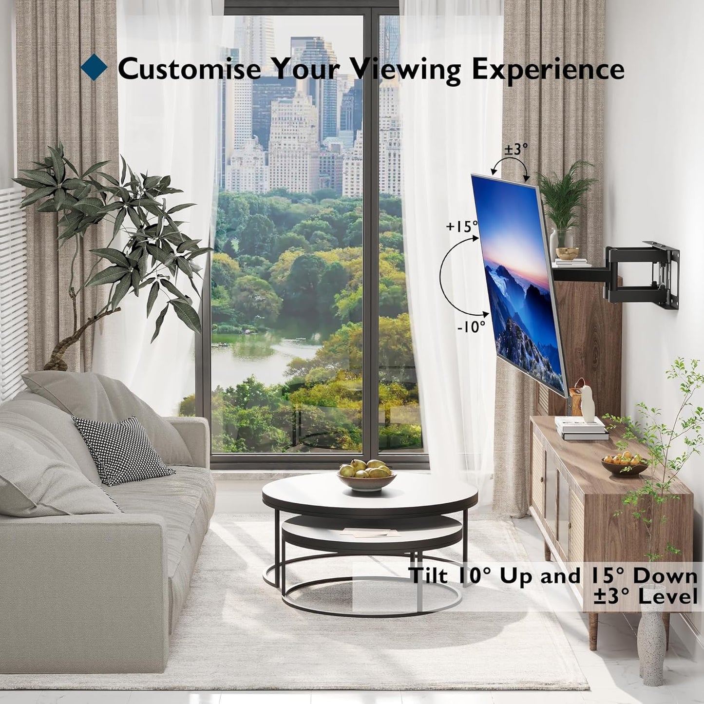 BONTEC TV Wall Mount, Full Motion Bracket for 23-70 Inch TVs, Holds Up to 99lbs, Max VESA 400x400mm, Fits 32 40 50 55 65 Inch LED OLED LCD Flat and Curved Screens, Tilt Swivels with 6 Arms - PuriLite