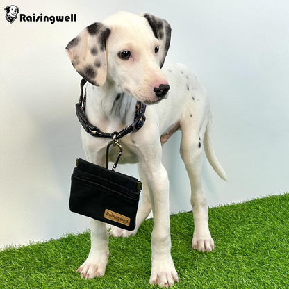 Raisingwell Dog Treat Pouch, Black Pocket Sized Pet Training Pouch, Cotton Fabric, Hand Free Dog Walking Bag with Carabiner, Self-Closing Pet Feed Snack Reward, for Pet Puppy Travel or Outdoor Use - PuriLite