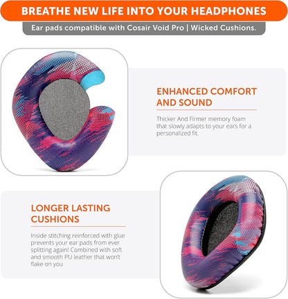 WC Upgraded Replacement Earpads for Corsair Void & Corsair Void Pro Wired & Wireless Gaming Headsets Made by Wicked Cushions | Improved Durability, Thickness, and Sound Isolation | (Red Camo) - PuriLite