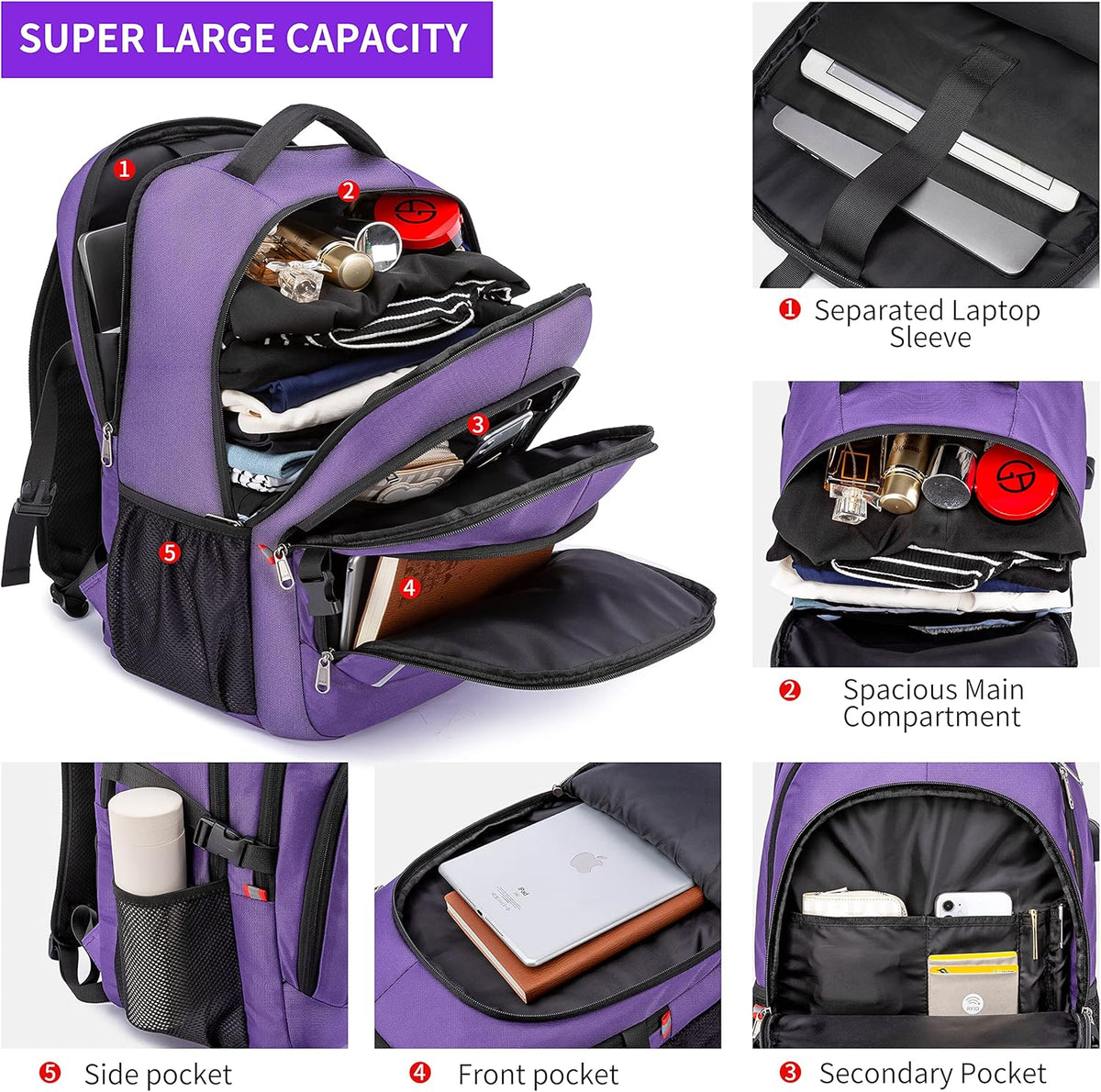 RFID Cafele Laptop Backpack Travel Computer Backpack College Bookbag School Backpack with USB Charging Port - PuriLite