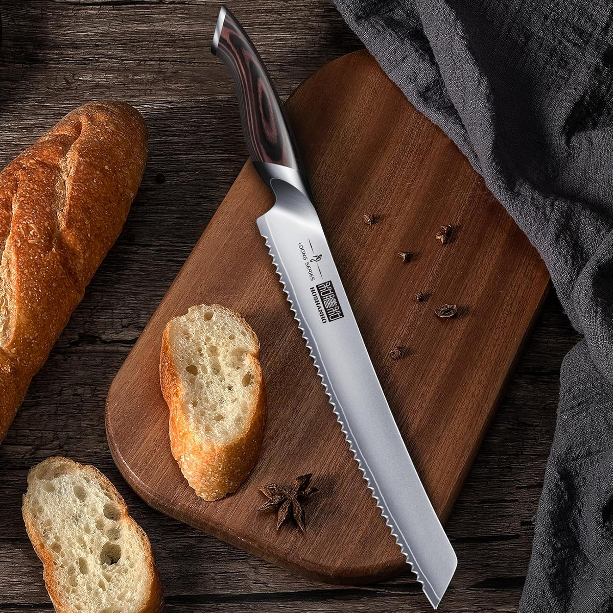 HOSHANHO Bread Knife 10 inch, Japanese High Carbon Stainless Steel Serrated Bread Knife, Professional Bread Cutting Knife for Homemade Bread - PuriLite