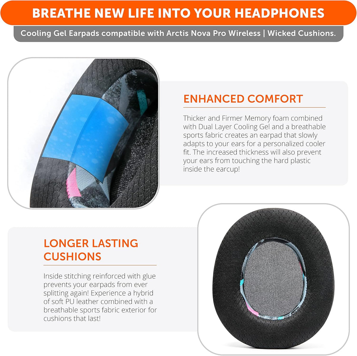 WC Freeze Nova Pro Wireless - Cooling Gel Earpads for Arctis Nova Pro Wireless ONLY (Doesn’t Fit Other Models), Made by Wicked Cushions, Improved Durability, Thickness & Sound Isolation | Black - PuriLite