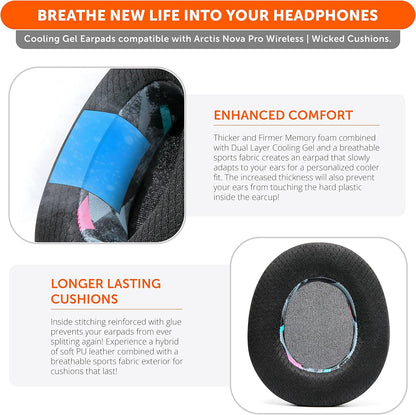 WC Freeze Nova Pro Wireless - Cooling Gel Earpads for Arctis Nova Pro Wireless ONLY (Doesn’t Fit Other Models), Made by Wicked Cushions, Improved Durability, Thickness & Sound Isolation | Black - PuriLite
