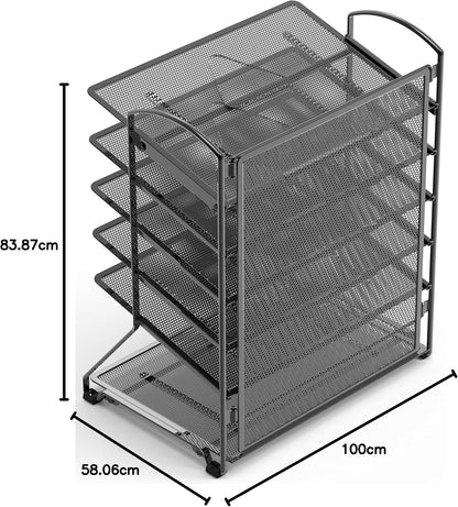 6 Tier Sliding File Organizer, Metal Desk Letter Tray with Removable Sliding Trays for Document, Mail and Paper Storage - PuriLite