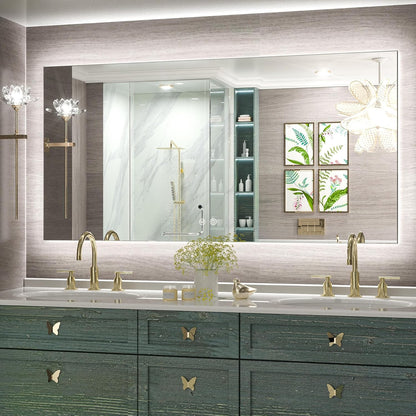 Keonjinn 40 x 32 Inch LED Bathroom Mirror with Acrylic, Backlit Mirror Anti-Fog, Lighted Bathroom Mirror for Wall, CRI90 High Definition Dimmable Large Makeup Mirror(Horizontal/Vertical) - PuriLite