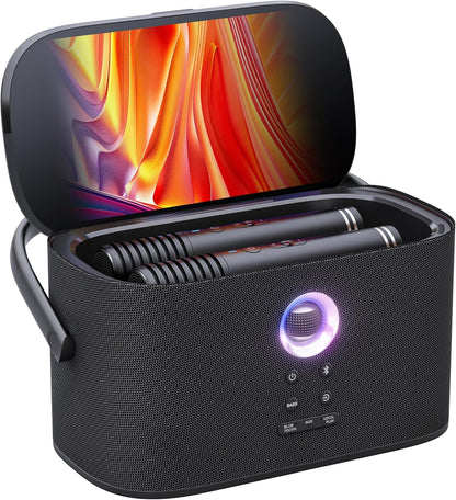 Karaoke Machine for Adults & Kids with Screen Lyrics Display, 2 Wireless Microphones Auto-Charging, Portable Bluetooth Speaker PA System WiFi/HDMI, Home Outdoor Party Speaker (Shell Series) (Shell S2) - PuriLite