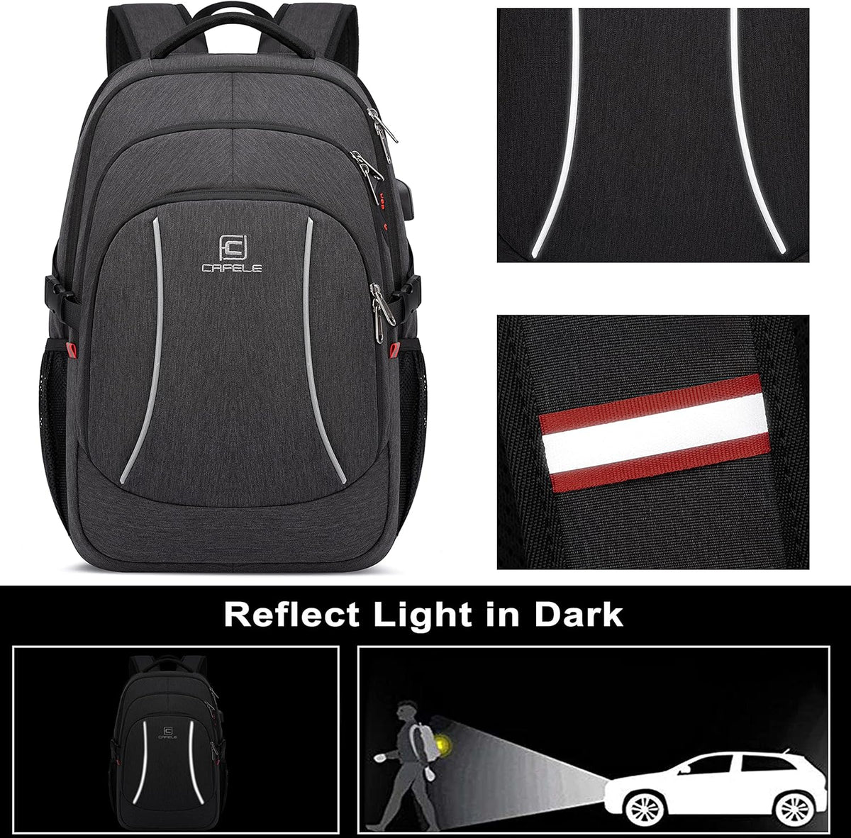 RFID Cafele Laptop Backpack Travel Computer Backpack College Bookbag School Backpack with USB Charging Port - PuriLite