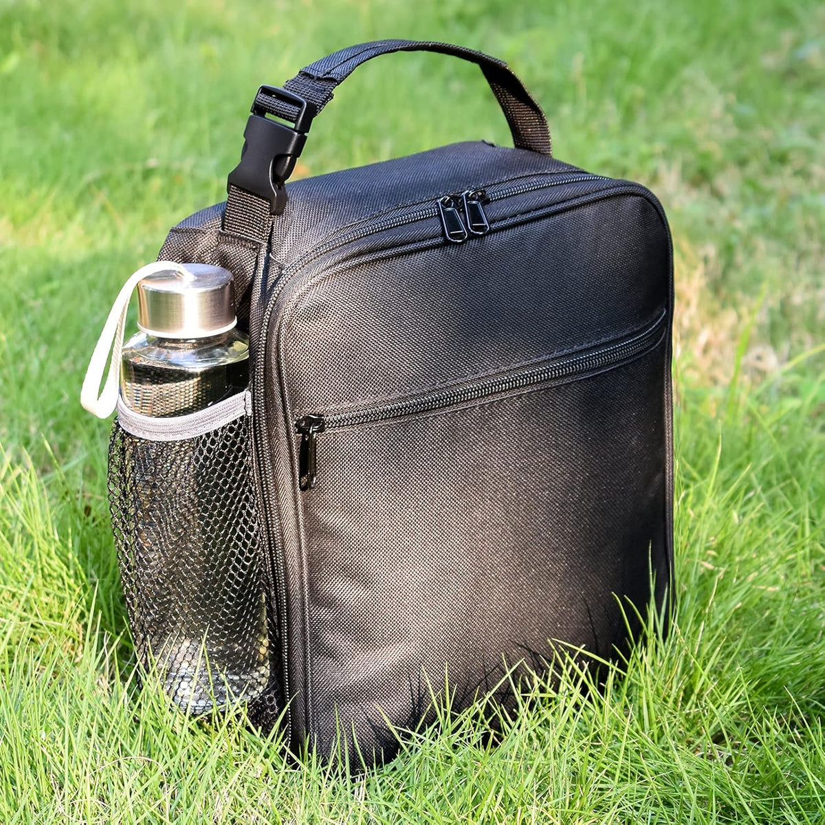Insulated Lunch Bag, Leakproof Portable Lunch Box for Women Men Boys Girls, Large Capacity Cooler Bag with Handle and Bottle Pocket for Office School Camping Hiking Outdoor Beach Picnic (Black) - PuriLite