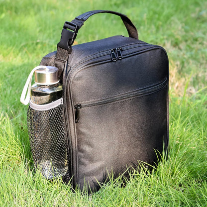 Insulated Lunch Bag, Leakproof Portable Lunch Box for Women Men Boys Girls, Large Capacity Cooler Bag with Handle and Bottle Pocket for Office School Camping Hiking Outdoor Beach Picnic (Black) - PuriLite