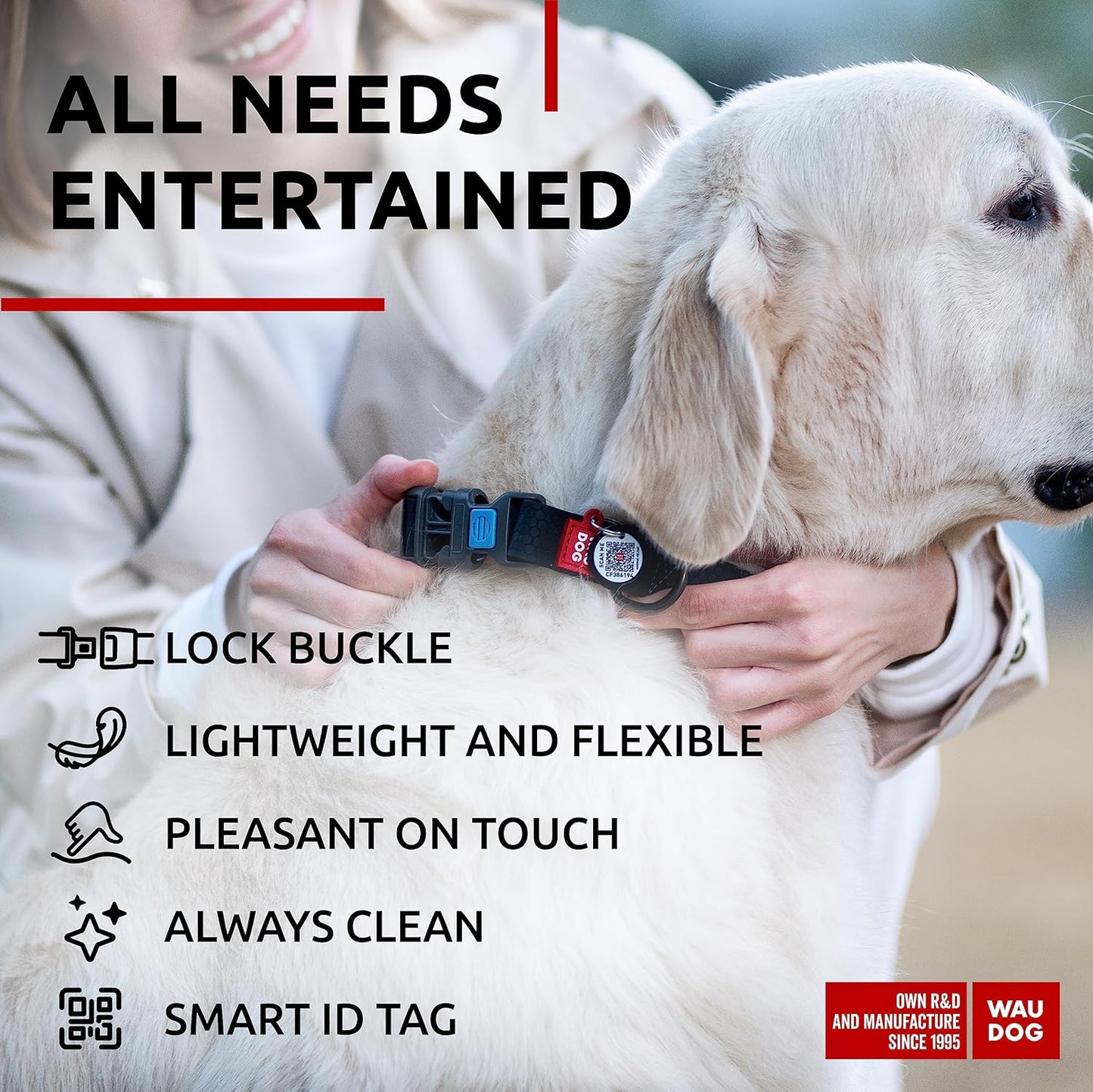 Waterproof Dog Collar - Adjustable Glow Dog Collar for Large Dogs, Small and Medium Dogs - Heavy Duty Dog Collars with Durable Metal Clasp and QR Dog Tag - Glow in The Dark Dog Collars - PuriLite