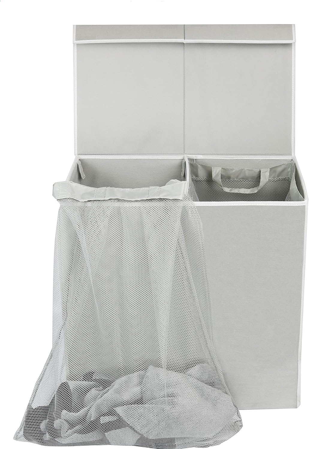 SimpleHouseware Double Laundry Hamper with Lid and Removable Laundry Bags, Beige - PuriLite