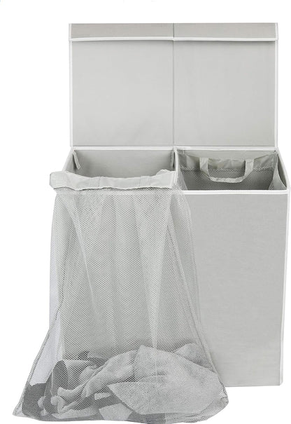 SimpleHouseware Double Laundry Hamper with Lid and Removable Laundry Bags, Beige - PuriLite