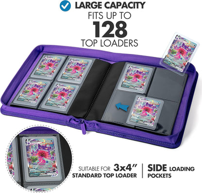 FunGuys Toploader Binder, Trading Card Binder Storage,128 4 Pocket Top Loader Pokemon Binder, Card Collection Yugioh Cards, MTG, TCG, Folders for Trading Cards - PuriLite