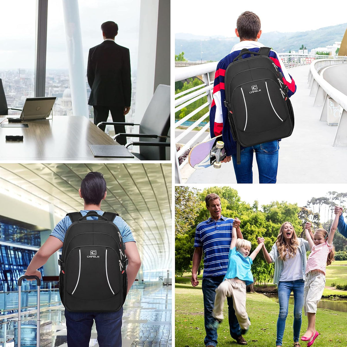 RFID Cafele Laptop Backpack Travel Computer Backpack College Bookbag School Backpack with USB Charging Port - PuriLite