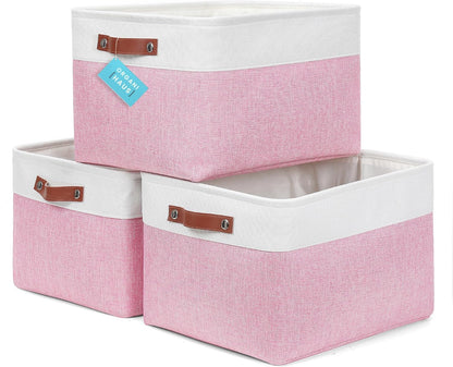 OrganiHaus Large Fabric Storage Baskets for Shelves 3 Pack, 15x11in Closet Storage Bins for Shelves, Cloth Baskets, Fabric Storage Cubes, Linen Closet Organizers, Fabric Basket, White Basket - PuriLite