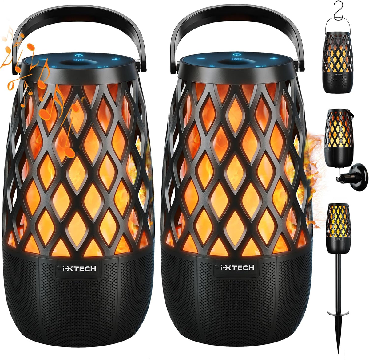 IXTECH Outdoor Bluetooth Speakers, Waterproof Portable Bluetooth Speaker Wireless with Lights, Outdoor Gifts for Dads Mom, Multi-Sync Wireless Connection, Lantern Speakers Mountable, 2 Pack - PuriLite