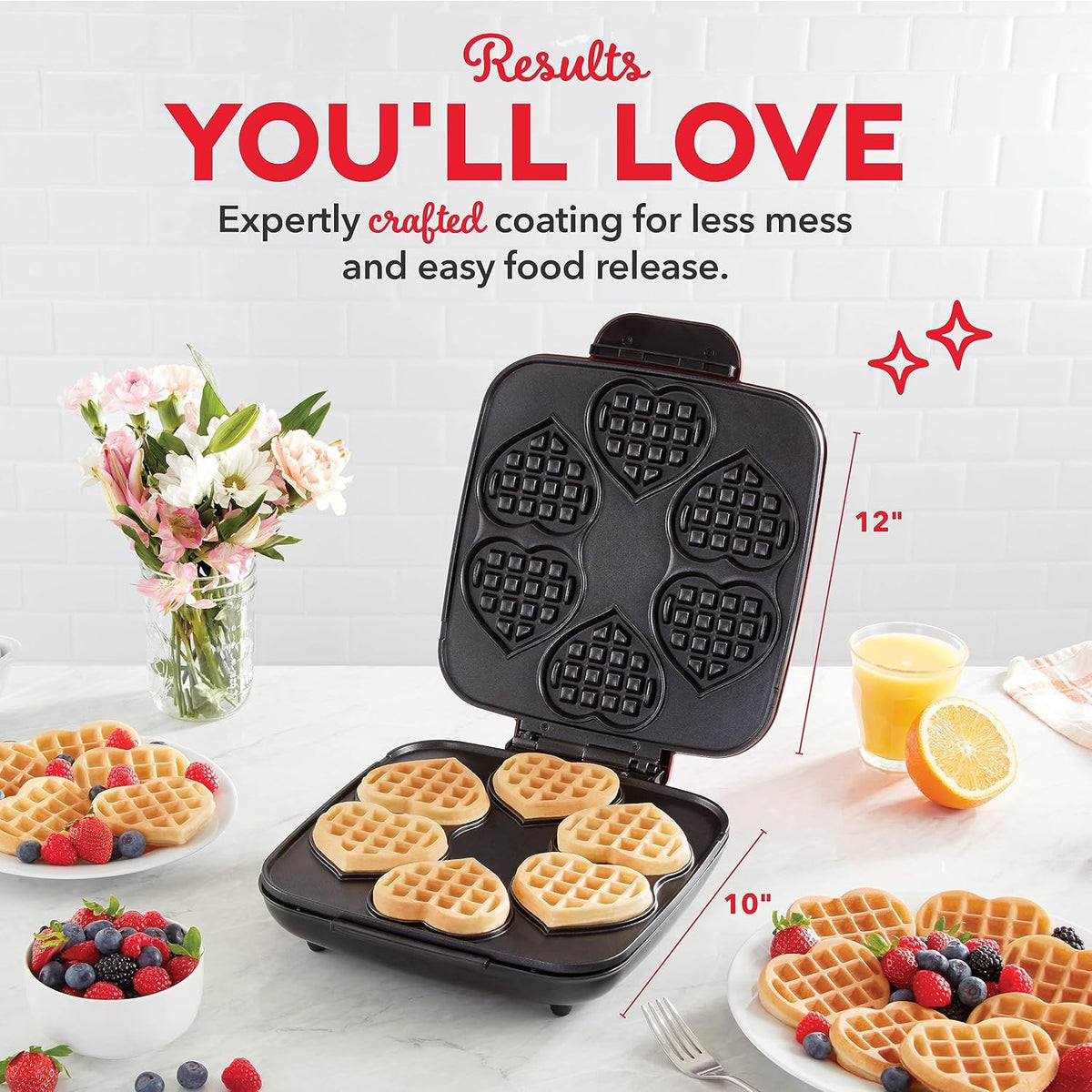 DASH Multi Mini Heart Waffle Maker - Six 3” Heart Shaped Waffle Molds, Nonstick Waffle Iron with Quick Heat-Up, Nonstick Surface - Perfect Mini Waffle Maker for Kids and Families, Just Add Batter - PuriLite