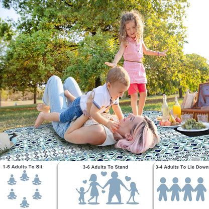 SAMSIER Large Outdoor Picnic Blankets Waterproof Foldable, Beach Blanket Sandproof Portable, Cute Picnic Mat Washable (Navy Blue, 60"×80") - PuriLite