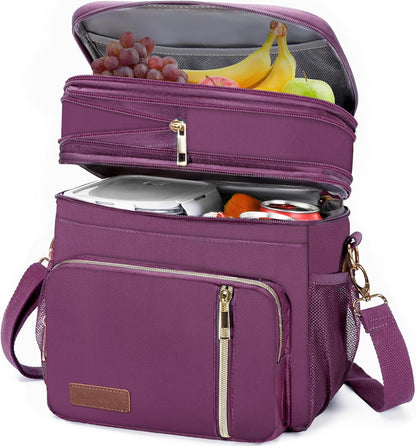 Lunch Bag for Women Men Double Deck Lunch Box - Leakproof Insulated Soft Large Lunch Cooler Bag, MIYCOO (Black,15L) - PuriLite
