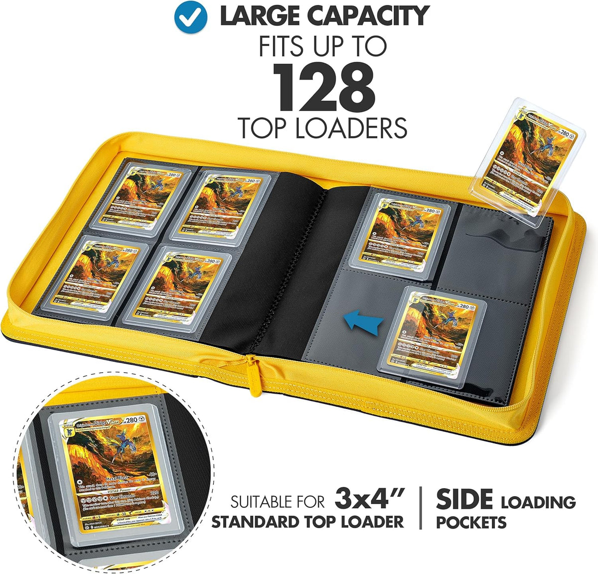 FunGuys Toploader Binder, Trading Card Binder Storage,128 4 Pocket Top Loader Pokemon Binder, Card Collection Yugioh Cards, MTG, TCG, Folders for Trading Cards - PuriLite