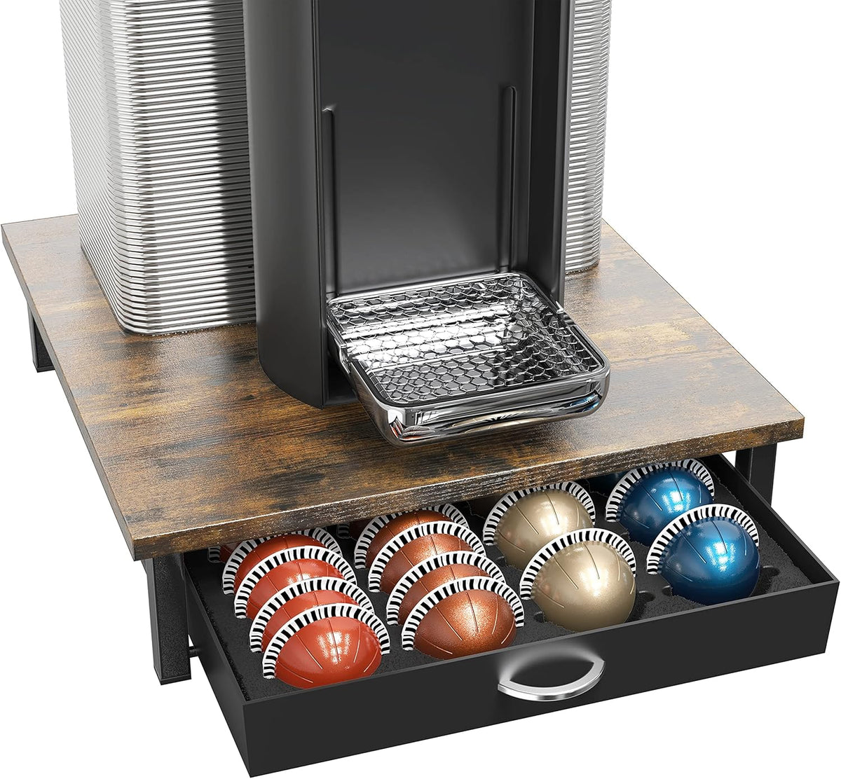 DecoBrothers Vertuo Pod Holder VertuoLine Drawer Storage for Nespresso Coffee Capsules, Crystal Tempered Glass, White - PuriLite