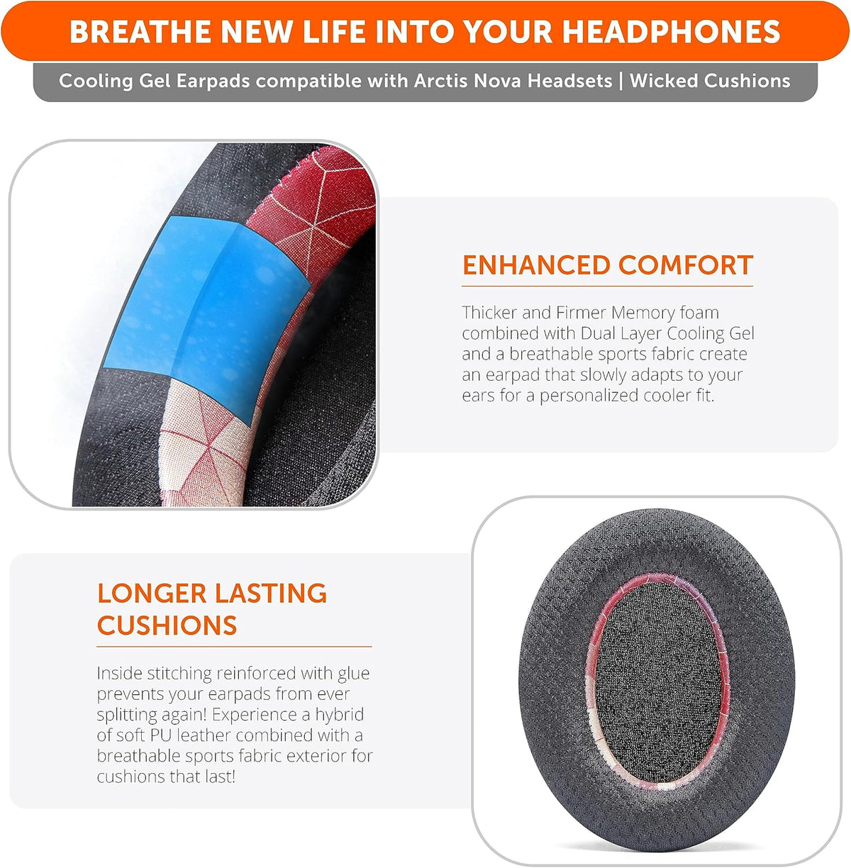 WC Freeze for Arctis Nova - Hybrid Fabric Cooling Gel Replacement Earpads for Arctis Nova Pro Wired, Nova 7, 5, 4, 3, 1 - Made by Wicked Cushions (Does Not Fit Nova Pro Wireless) | Black - PuriLite