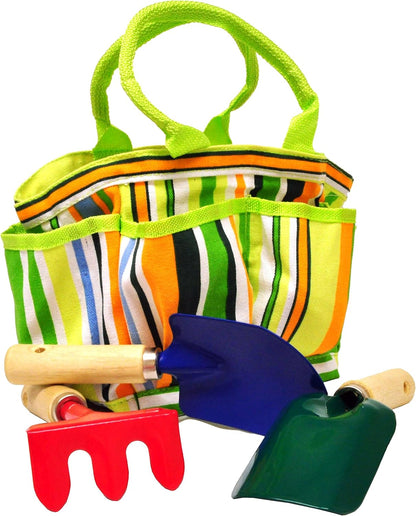 G & F Products 10018 JustForKids Kids Garden Tool Set Toy, Rake, Spade, Hoe and Leaf Rake, Reduced Size, 4-Piece - PuriLite