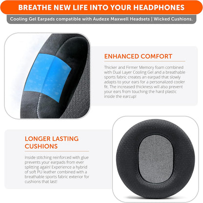 WC Freeze Maxwell - Cooling Gel Replacement Earpads for Audeze Maxwell Headphones by Wicked Cushions - Elevate Comfort, Durability, Thickness & Sound Isolation for Epic Gaming Sessions | Black - PuriLite