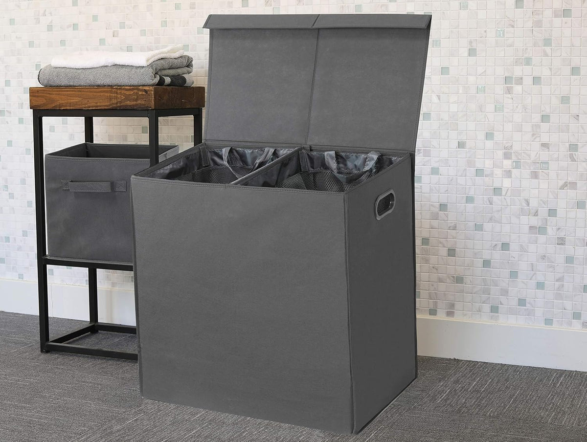 SimpleHouseware Double Laundry Hamper with Lid and Removable Laundry Bags, Beige - PuriLite