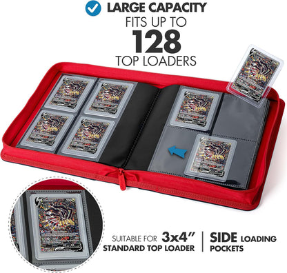 FunGuys Toploader Binder, Trading Card Binder Storage,128 4 Pocket Top Loader Pokemon Binder, Card Collection Yugioh Cards, MTG, TCG, Folders for Trading Cards - PuriLite