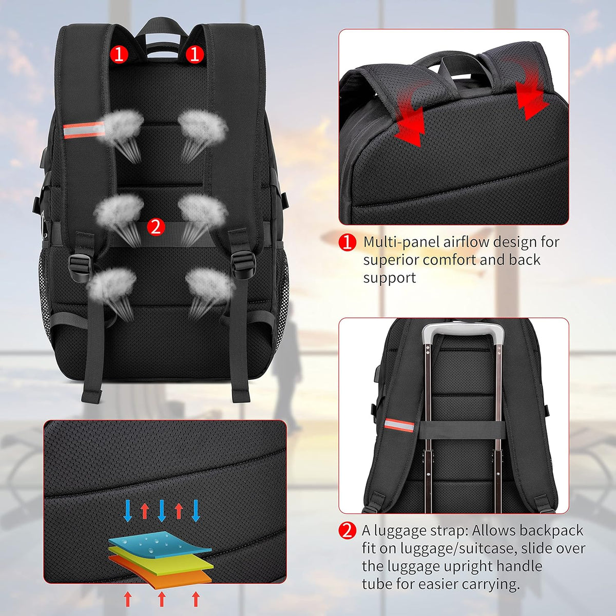 RFID Cafele Laptop Backpack Travel Computer Backpack College Bookbag School Backpack with USB Charging Port - PuriLite
