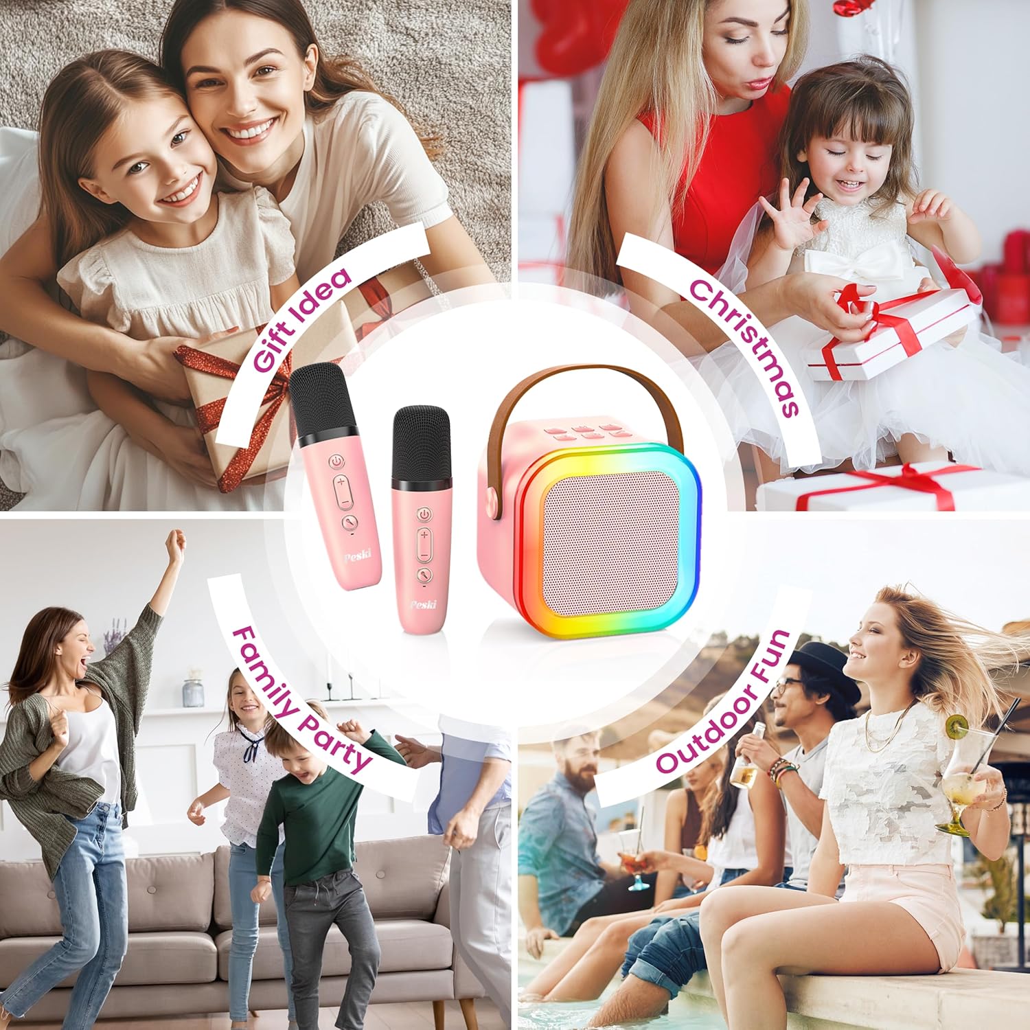Karaoke Machine for Kids Adults, Portable Bluetooth Mini Karaoke Microphone Singing Speaker Karaoke Player with 2 Wireless Mic Toys for All Smartphones,Birthday, Family,Home Party (Purple) - PuriLite