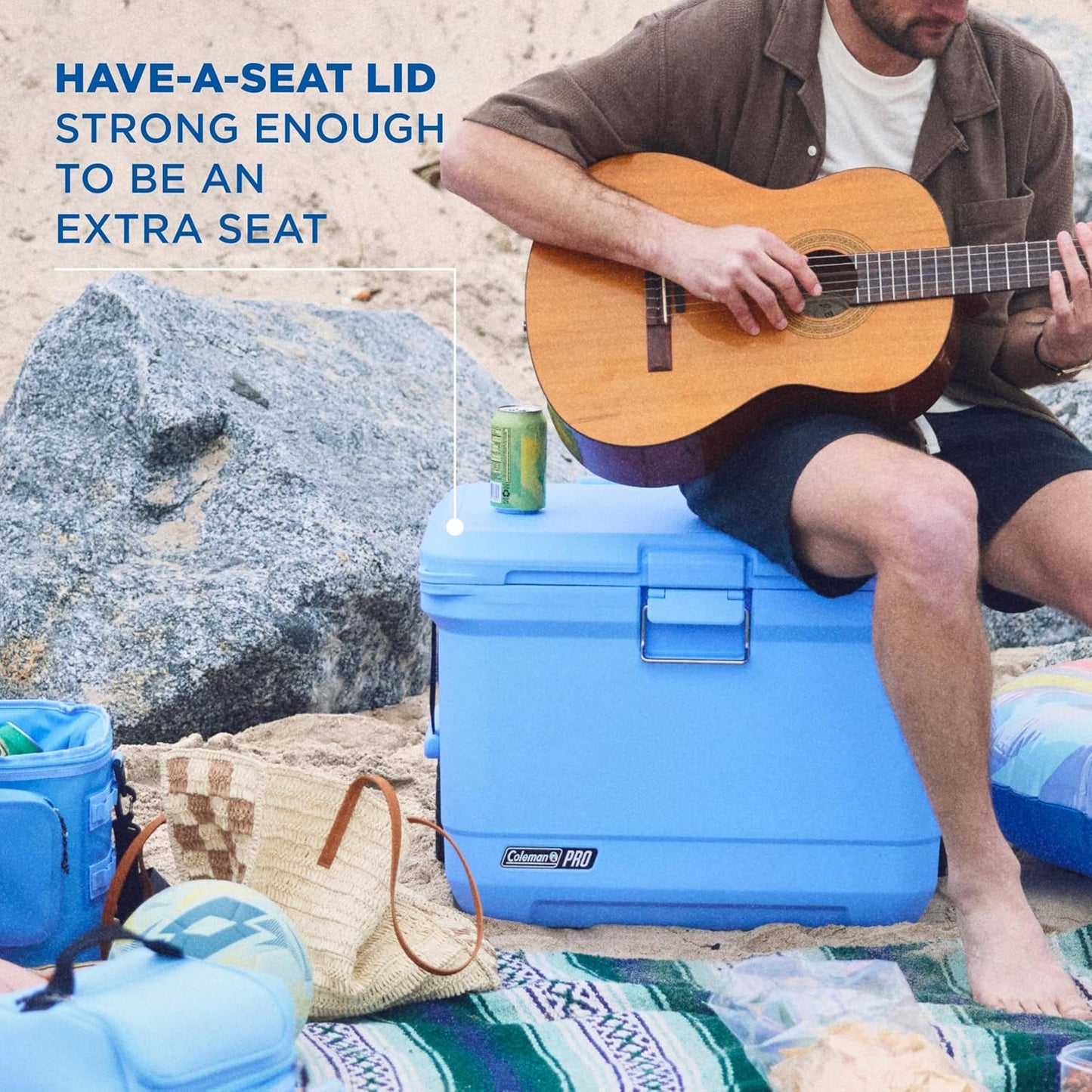Coleman Pro Heavy-Duty Ultra-Light Premium Hard Cooler, 92/74/36-Can Capacity, Extra-Thick Insulation Keeps Ice up to 5/4/3 Days, 55-Quart Wheeled Cooler or 45/25 qt (No Wheels), Blue Sky - PuriLite