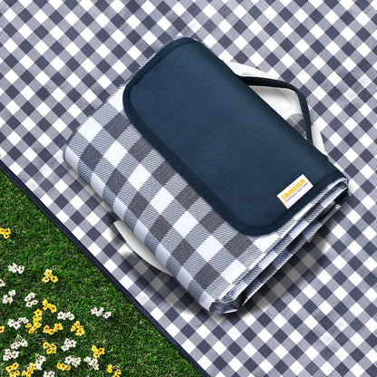 SAMSIER Large Outdoor Picnic Blankets Waterproof Foldable, Beach Blanket Sandproof Portable, Cute Picnic Mat Washable (Navy Blue, 60"×80") - PuriLite