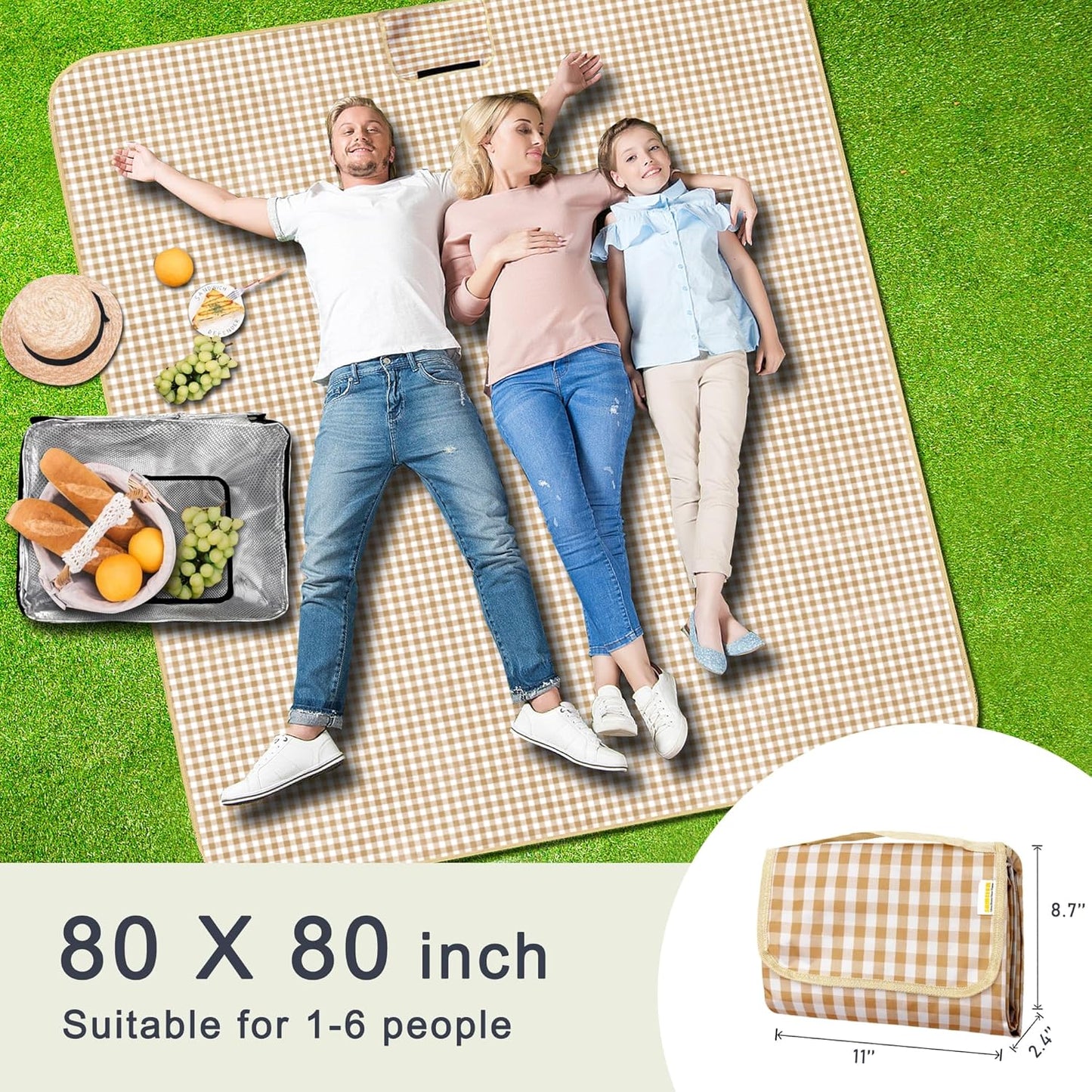 SAMSIER Large Outdoor Picnic Blankets Waterproof Foldable, Beach Blanket Sandproof Portable, Cute Picnic Mat Washable (Navy Blue, 60"×80") - PuriLite
