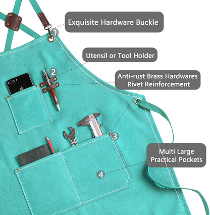 CONTAIL Chef Apron for Men Women,Canvas Aprons with Pockets-Cross Back Kitchen Apron for Cooking Grilling Baking BBQ Barber - PuriLite