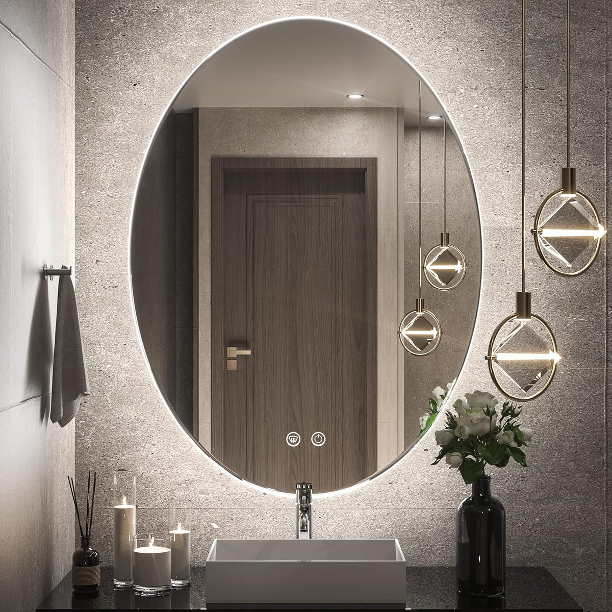 TETOTE 28 Inch Round LED Bathroom Vanity Mirror, Anti-Fog Dimmable Lights IP54 Waterproof Circle Makeup Wall Mounted Mirror - PuriLite