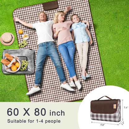 SAMSIER Large Outdoor Picnic Blankets Waterproof Foldable, Beach Blanket Sandproof Portable, Cute Picnic Mat Washable (Navy Blue, 60"×80") - PuriLite