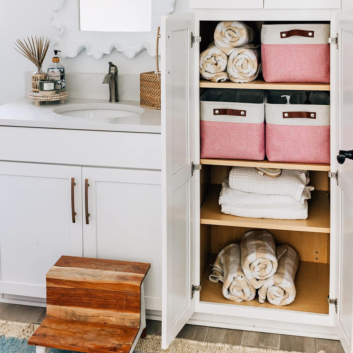 OrganiHaus Large Fabric Storage Baskets for Shelves 3 Pack, 15x11in Closet Storage Bins for Shelves, Cloth Baskets, Fabric Storage Cubes, Linen Closet Organizers, Fabric Basket, White Basket - PuriLite
