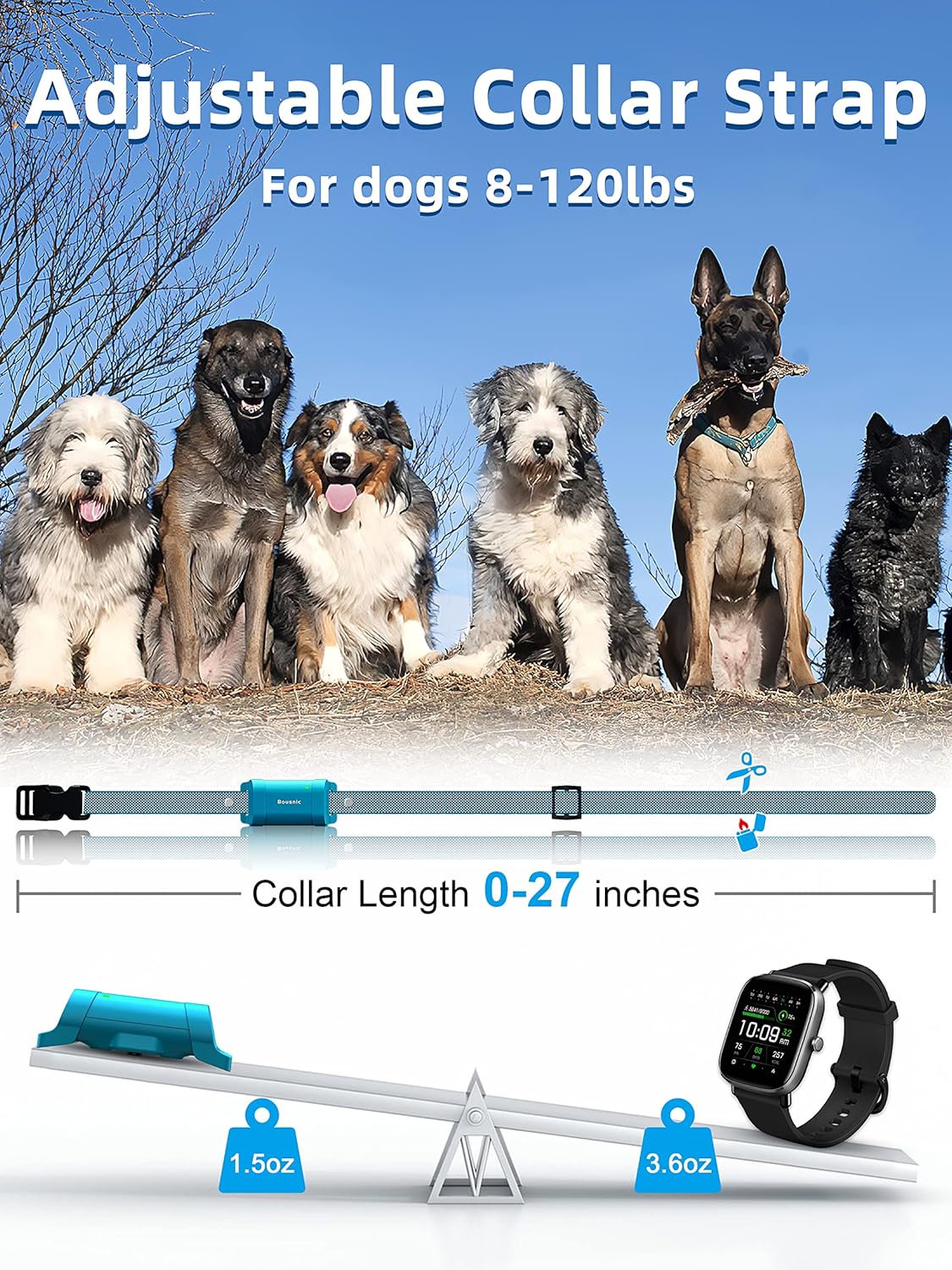 Bousnic Dog Training Collar with Remote - 4000ft Waterproof Dog Shock Collars 2 Dogs for Large Medium Small Dogs Rechargeable E Collars for Dogs Training with Beep Vibration Humane Shock(1-16) Mode - PuriLite