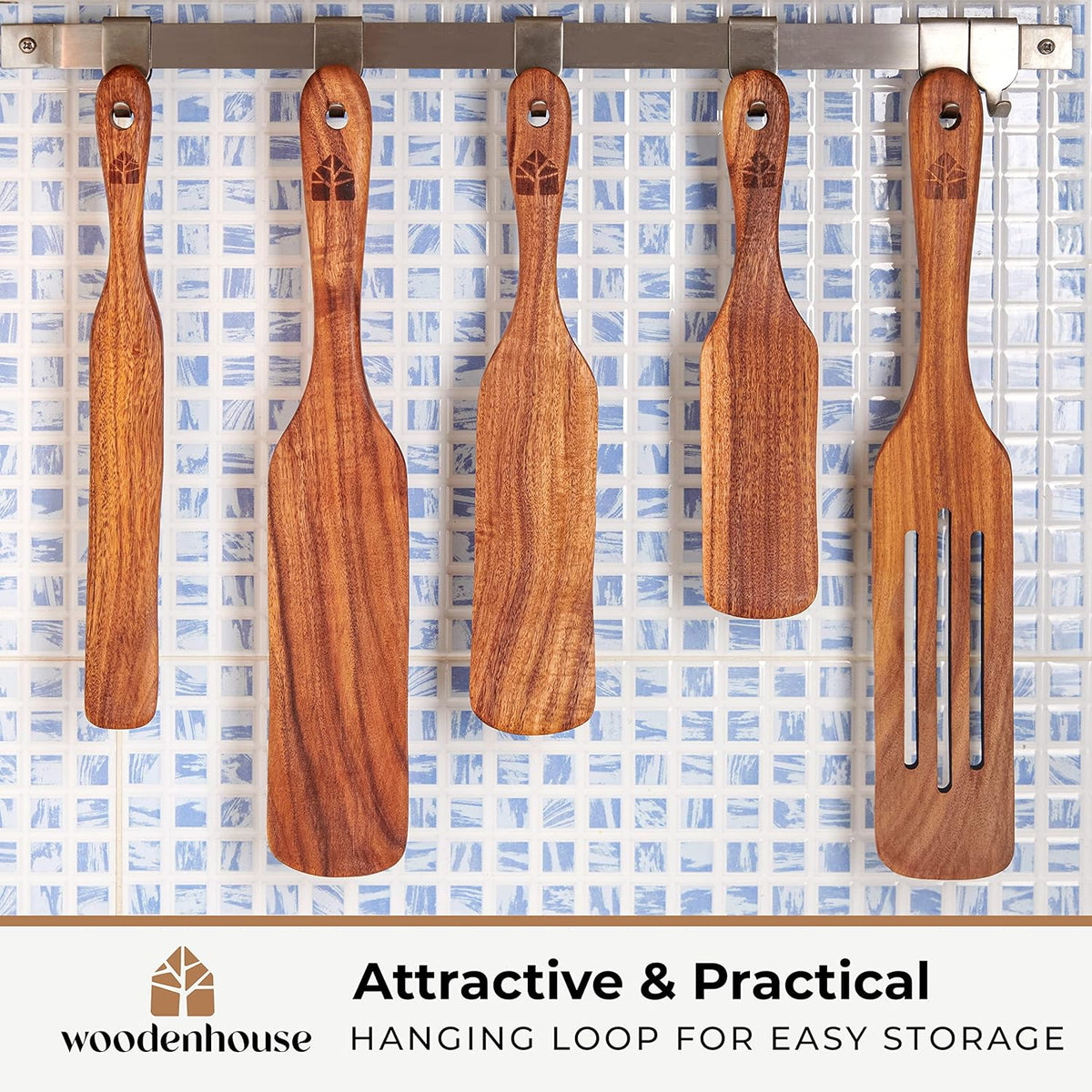 Wooden Spurtle Set, Teak Spurtles Kitchen Tools, Wooden Spatula for Cooking, Wood Utensils Set of 5, Non Stick Cookware for Serving, Stirring, Mixing, Scraping, Scooping, Healthy and Heat Resistant - PuriLite