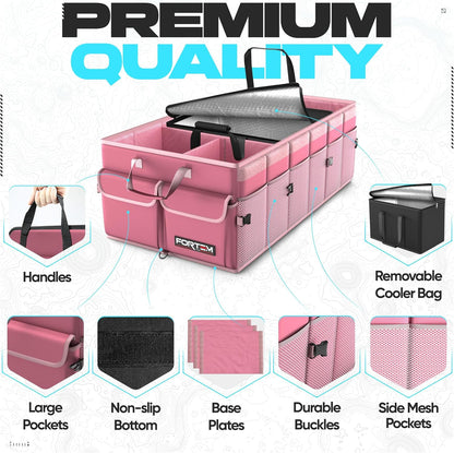 FORTEM Car Trunk Organizer, Collapsible Multi Compartment Car Organizer, Foldable SUV Storage for Car Accessories for Women Men, Non Slip Bottom, Securing Straps, Soft Cover 50L (Black, Standard) - PuriLite