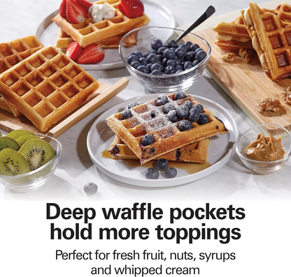 Hamilton Beach 4-Slice Non-Stick Belgian Waffle Maker with Indicator Lights, Compact Design, Black (26020) - PuriLite