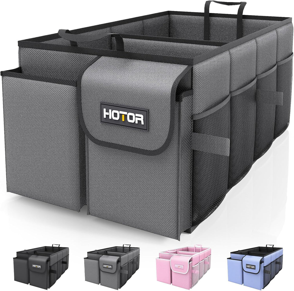 HOTOR Trunk Organizer - Car Organizer, Foldable Trunk organizer for SUVs & Sedans, Car Accessories, Tools, Sundries, 2 Compartments, Black - PuriLite