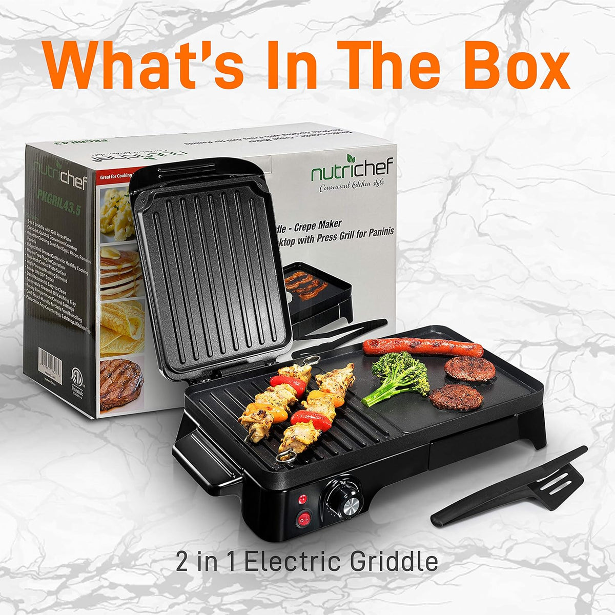 NutriChef Electric Griddle - Dual Hot Plate Cooktop Crepe Maker with Press Grill, Nonstick Coating, Rotary Temperature Control, Plug-in Operation & Oil Tray for Kitchen & Countertop (PKGRIL43) - PuriLite
