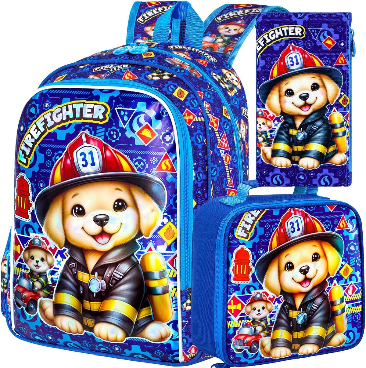 3pcs Backpack for Boys and Girls, 16” Kids Kindergarten Bookbag with Lunch Box, Cute Elementary Backpacks for Boy Girl - PuriLite